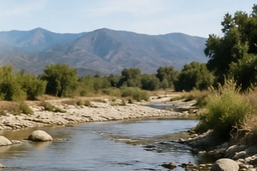 Water flowing alongside a rocky bank in Santa Paula Creek